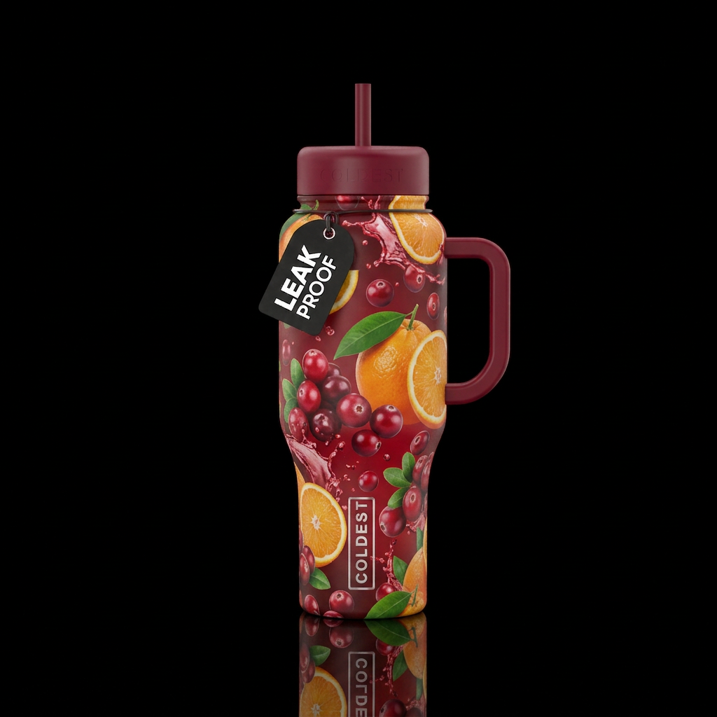 Cranberry & Orange water bottle design