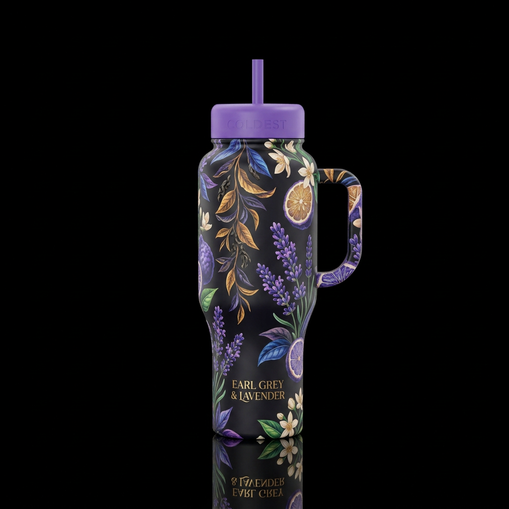 Earl Grey & Lavender water bottle design