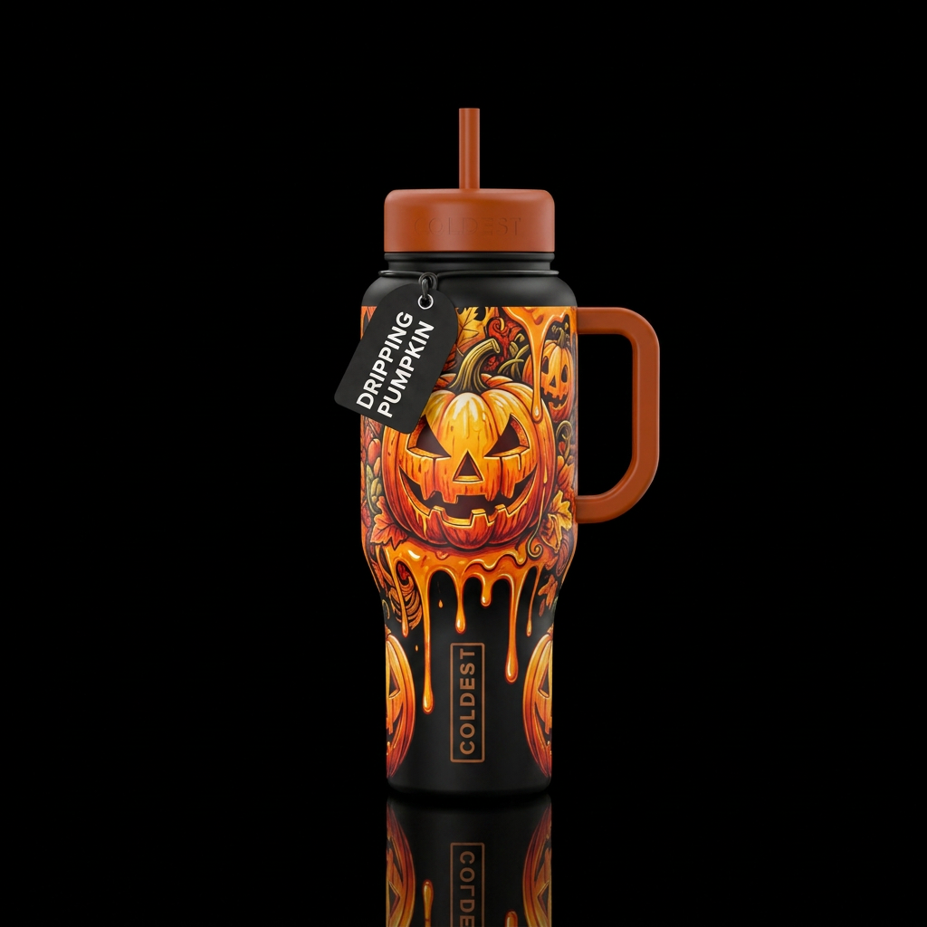 Dripping Pumpkin water bottle design