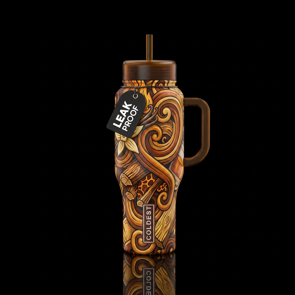 Fireside Vanilla Bourbon water bottle design
