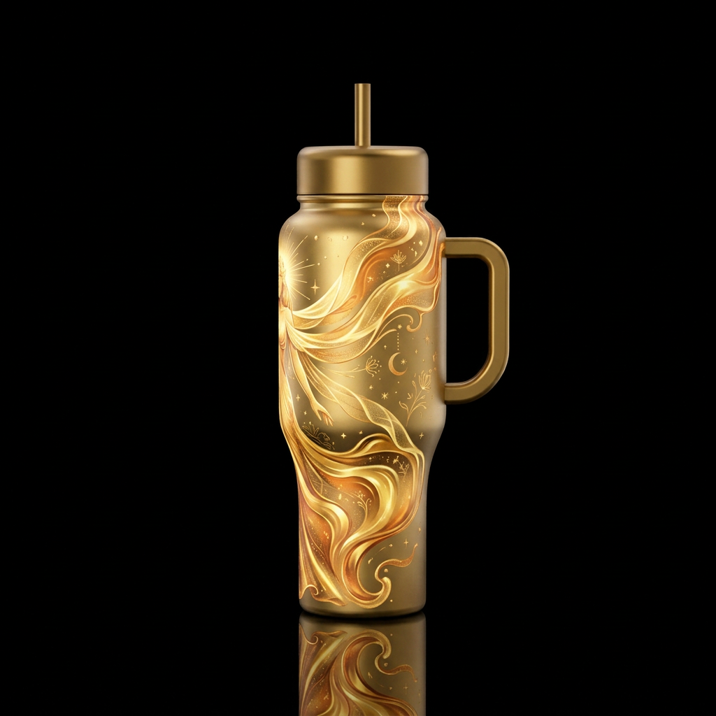 Gold Fluid of Goddess water bottle design