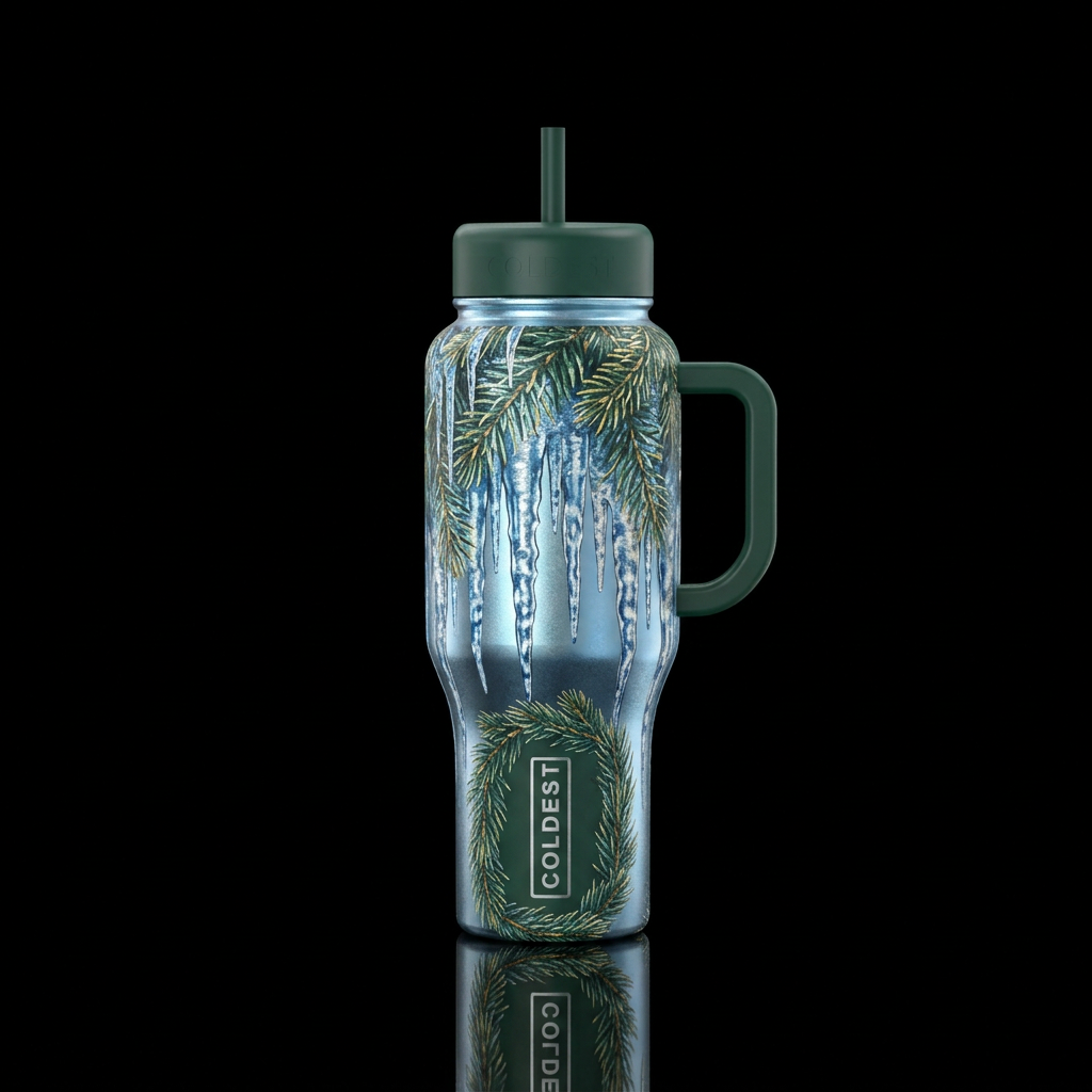 Icicles & Evergreen water bottle design