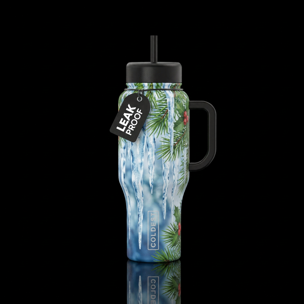 Icicles & Evergreen water bottle design