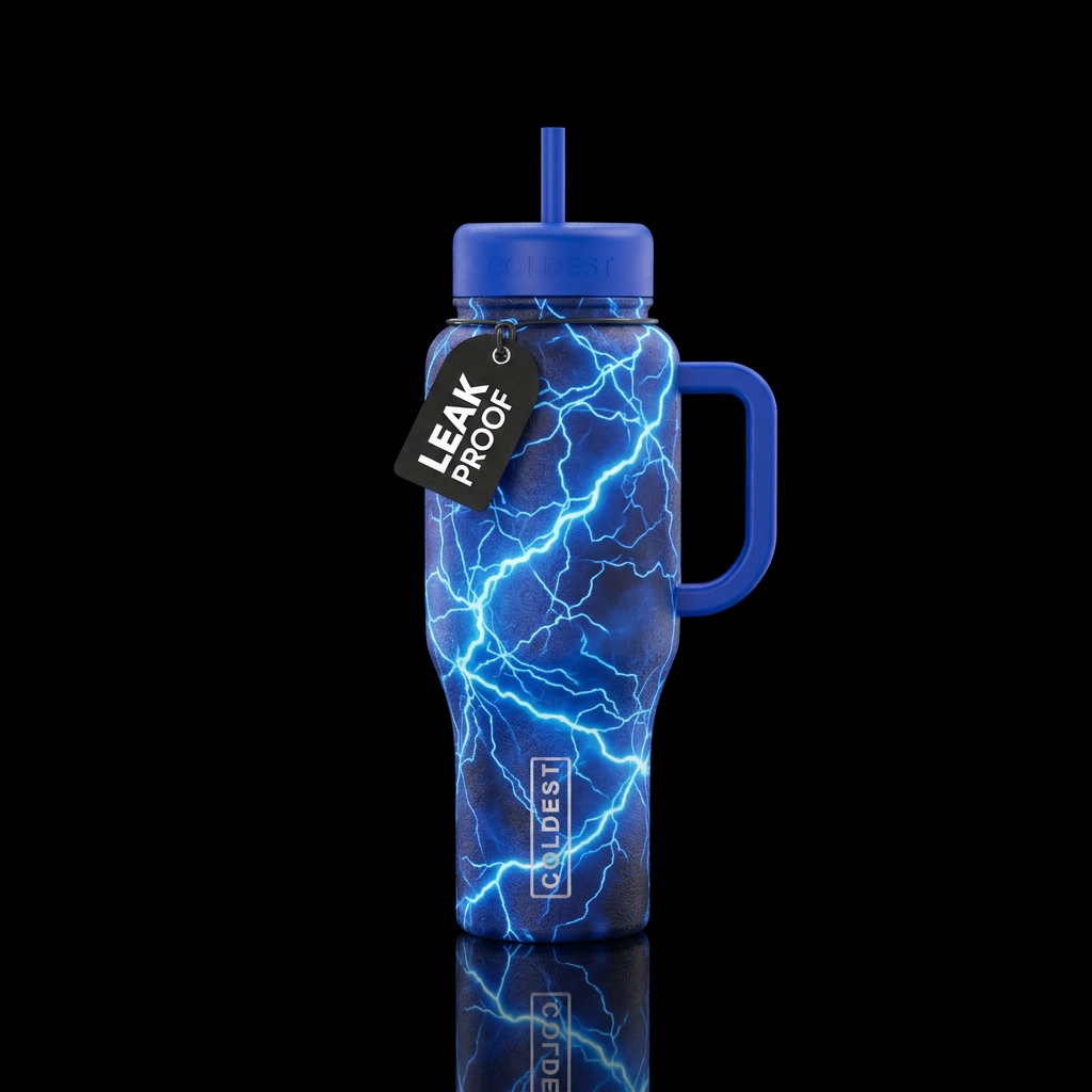 Blue Lightning water bottle design