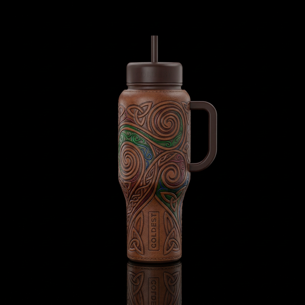 Celtic Leather water bottle design