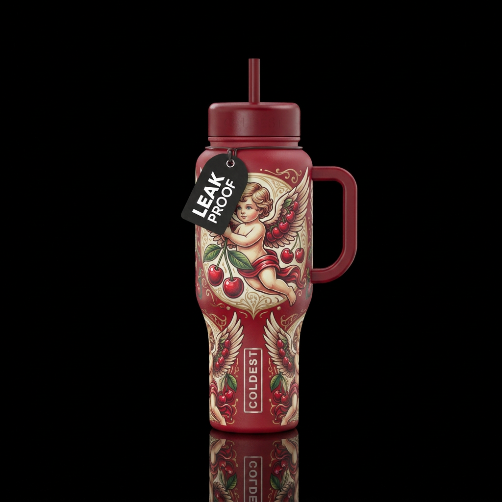 Cherry Angels water bottle design