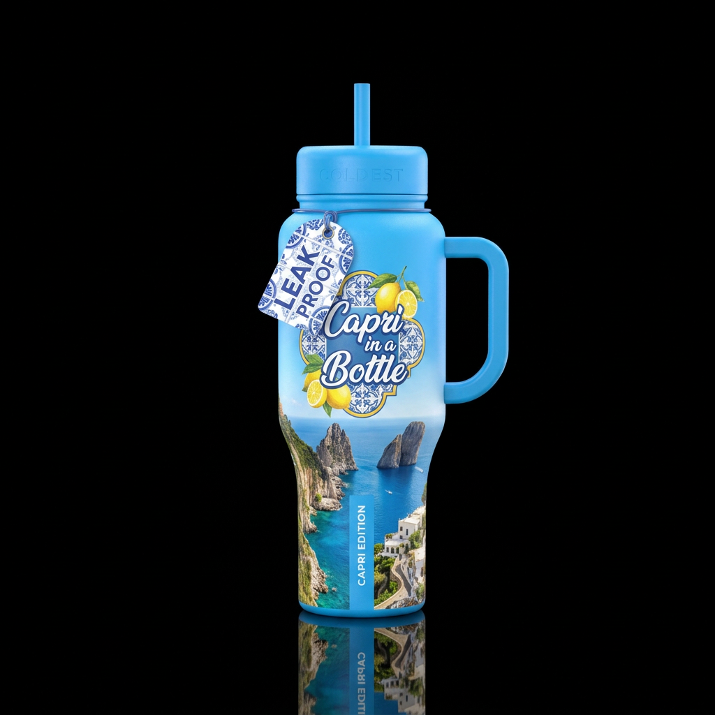 Capri in a Bottle water bottle design