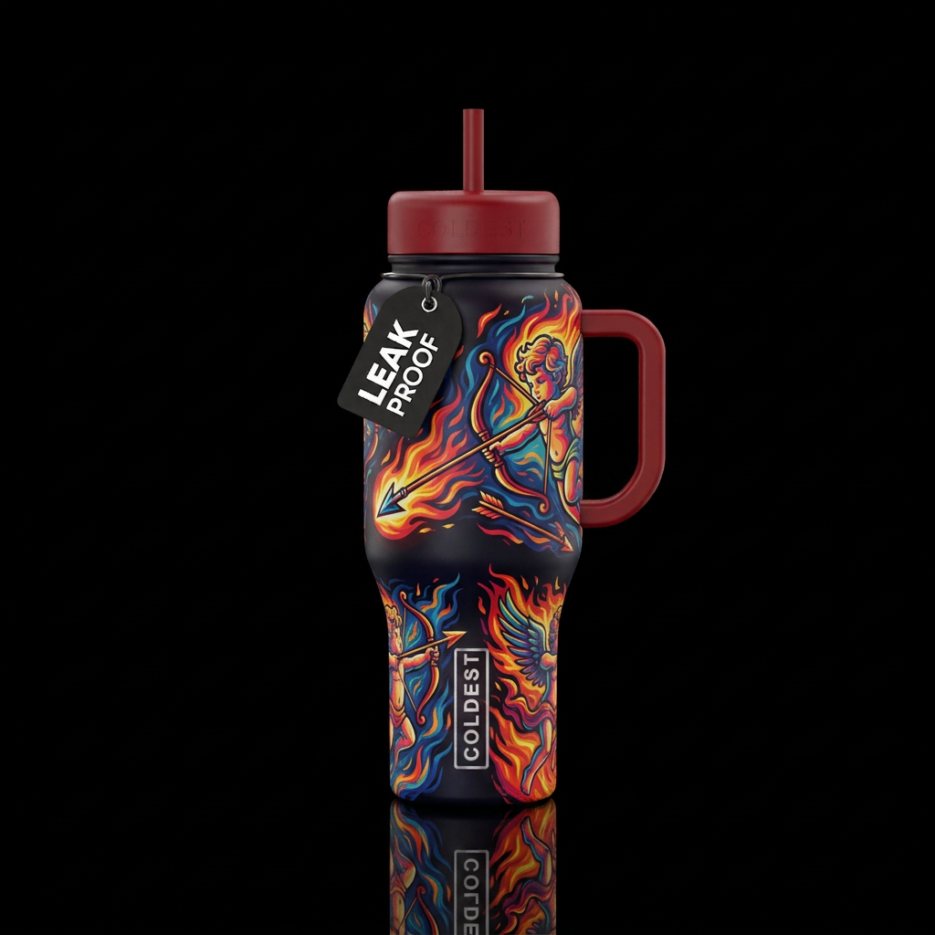 Cupid's Flaming Arrow water bottle design