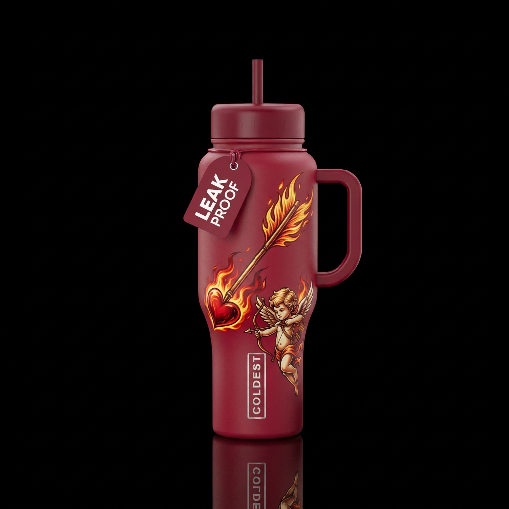Cupid's Flaming Arrow water bottle design