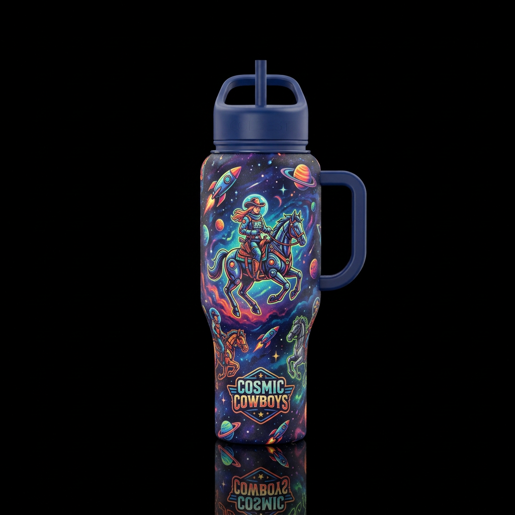 Cosmic Cowboys water bottle design