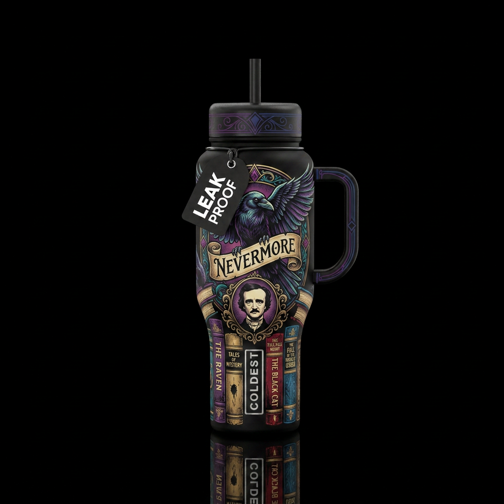 Create a cup based on Edgar Allen poe books like t... water bottle design