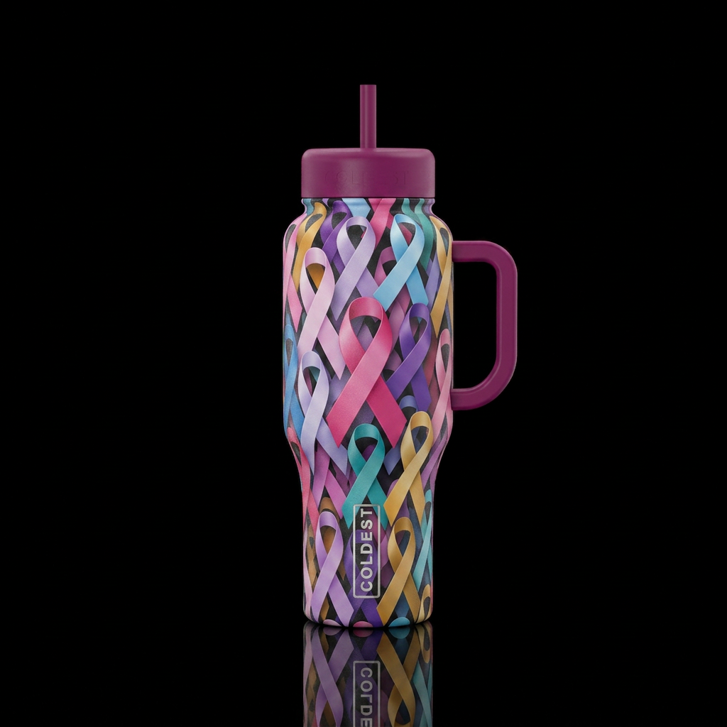 Cancer awareness ribbons water bottle design