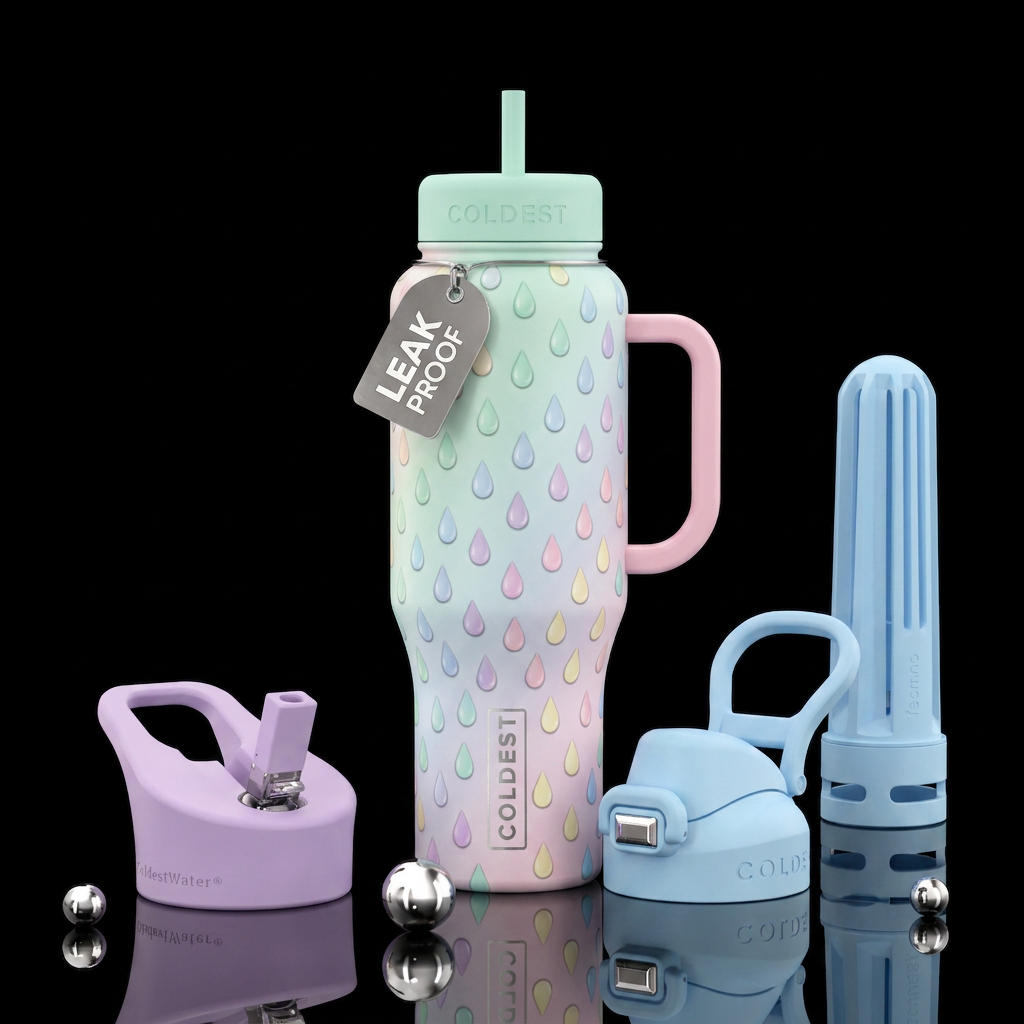 Beautiful realistic pastel raindrops water bottle design