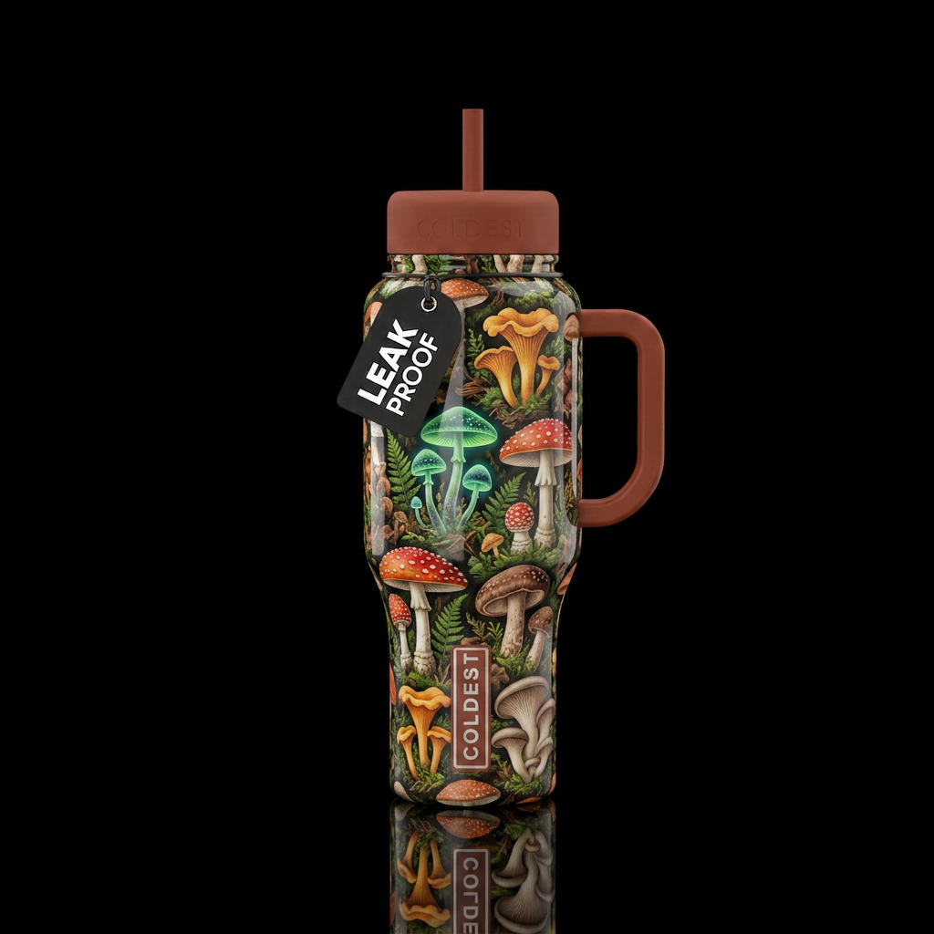 Fun fungi water bottle design