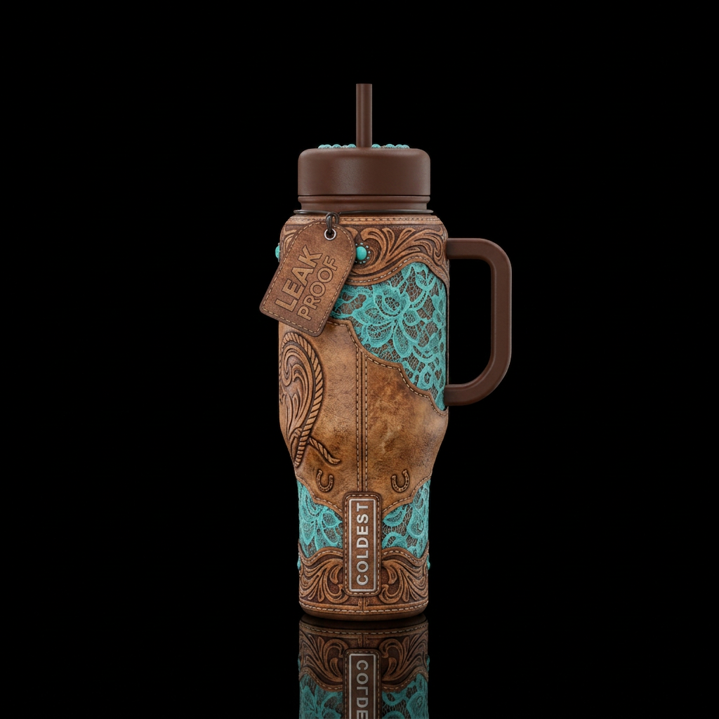 Leather and Lace water bottle design