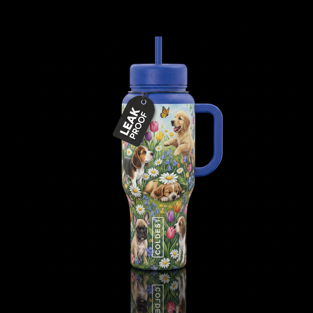 Spring time puppies water bottle design