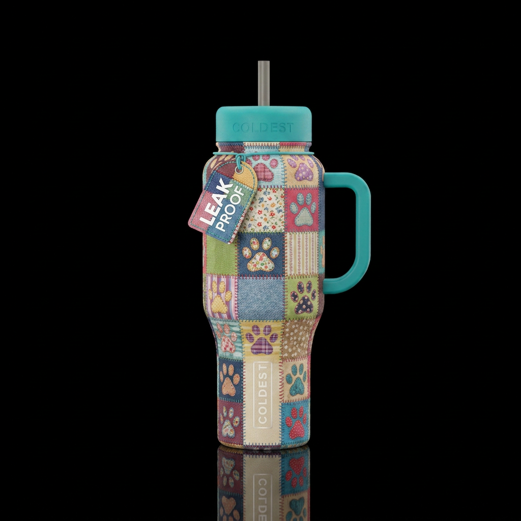 Patchwork Paws water bottle design