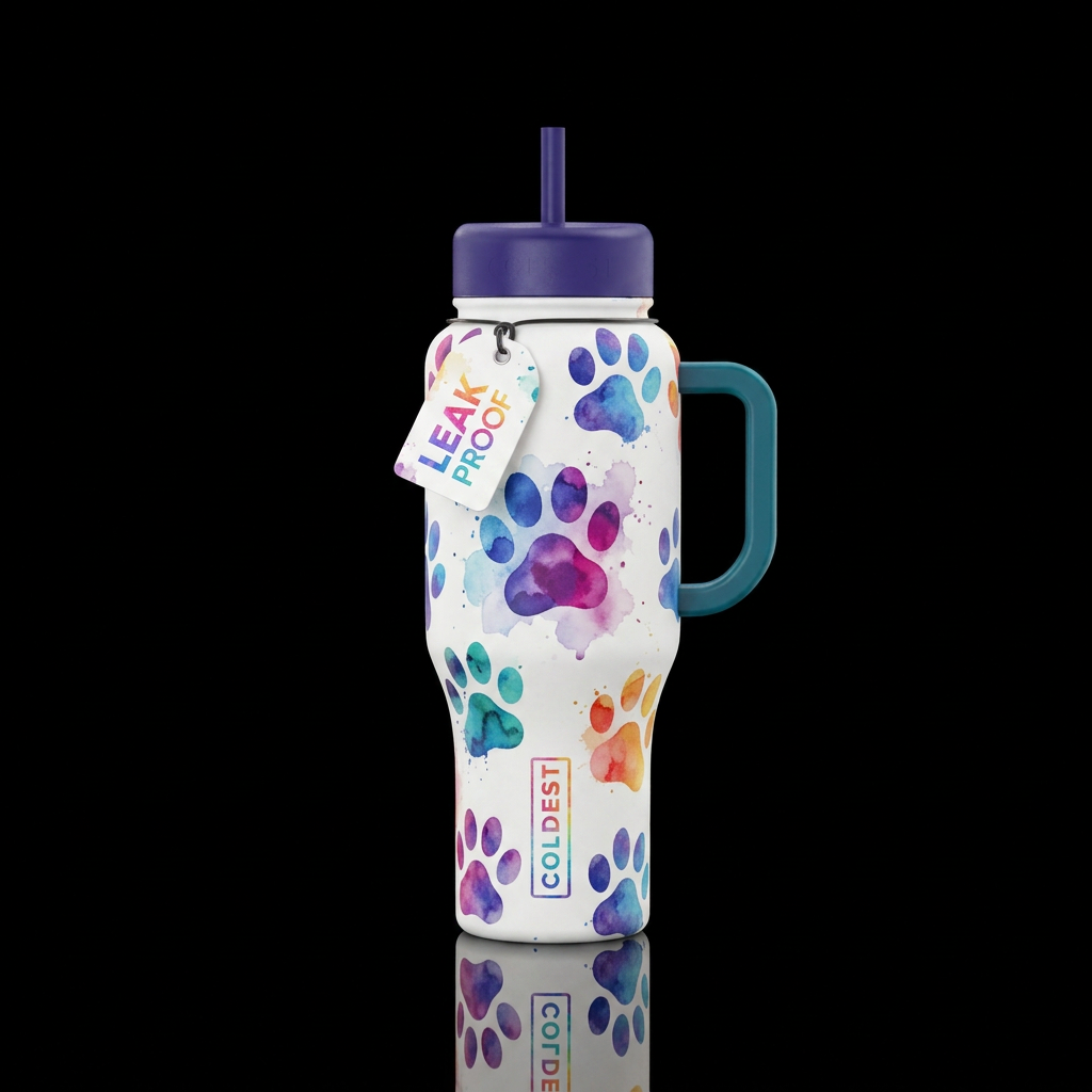 Watercolor paw prints water bottle design