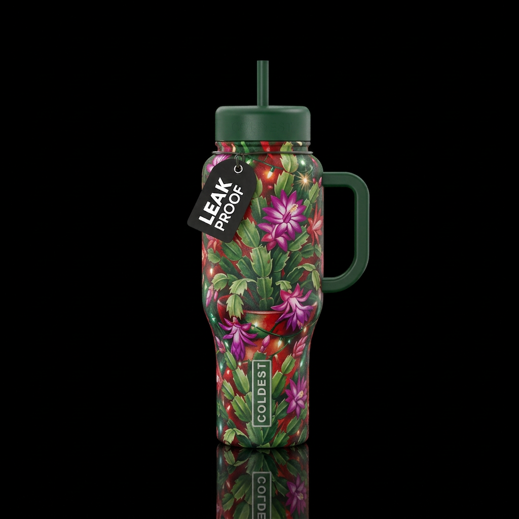 Christmas cactus water bottle design