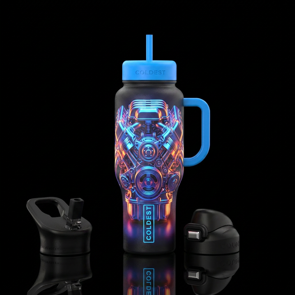 Engine blocks glowie water bottle design
