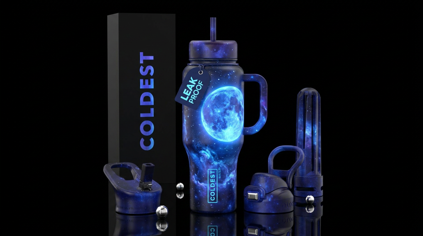 Blue moon glowie water bottle design