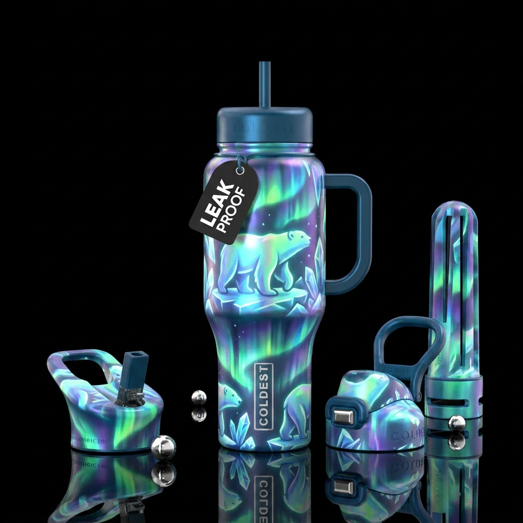 Polar bear glowie water bottle design