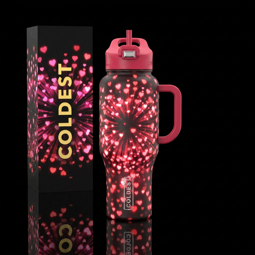 Heart  burst glowie water bottle design