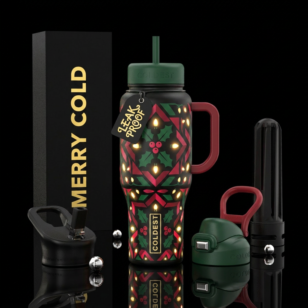 Holly jolly Christmas glowie water bottle design