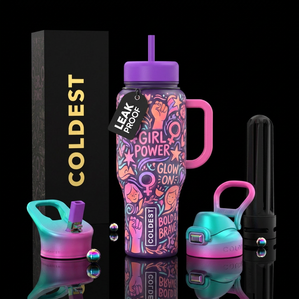 Girl power glowie water bottle design