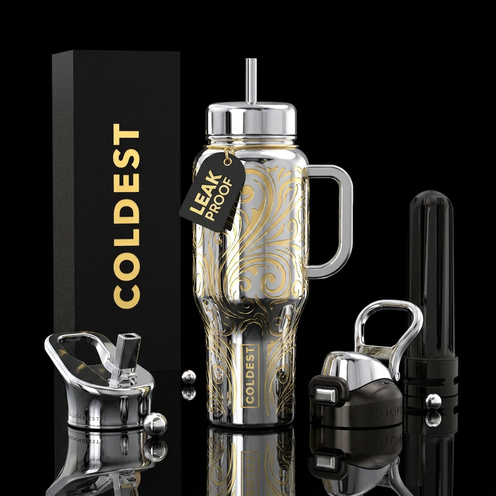 Crome and gold water bottle design