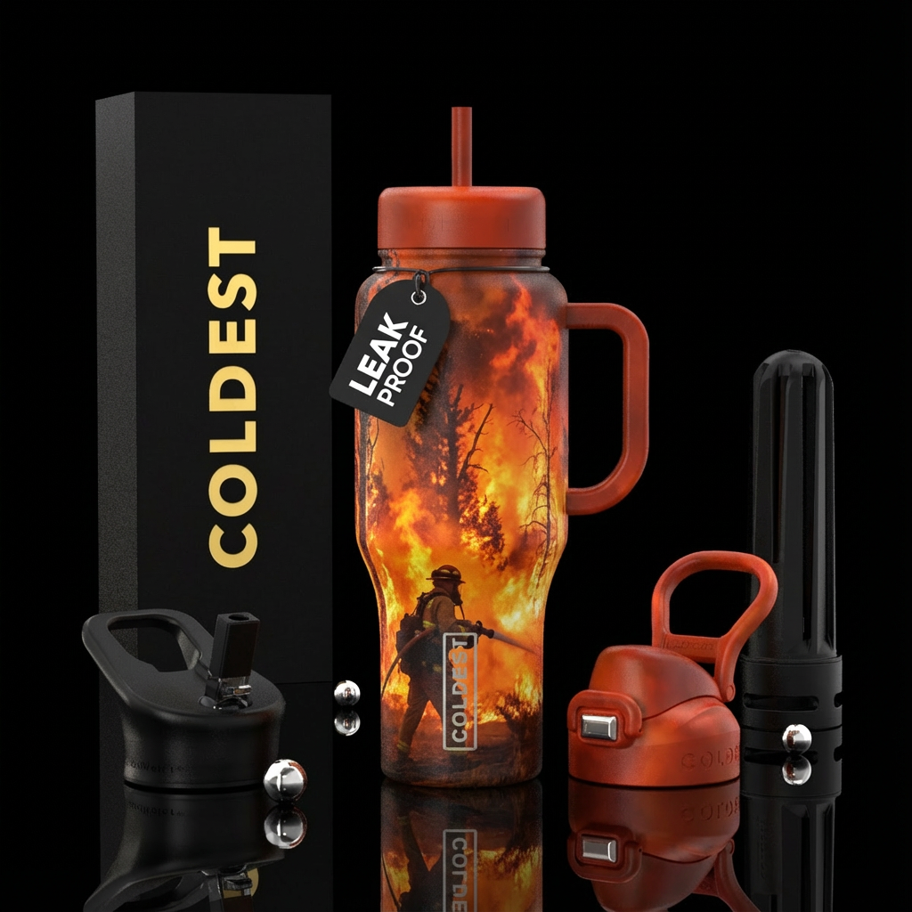 Wildland, fire, smoke, firefighter,, realism, tree... water bottle design