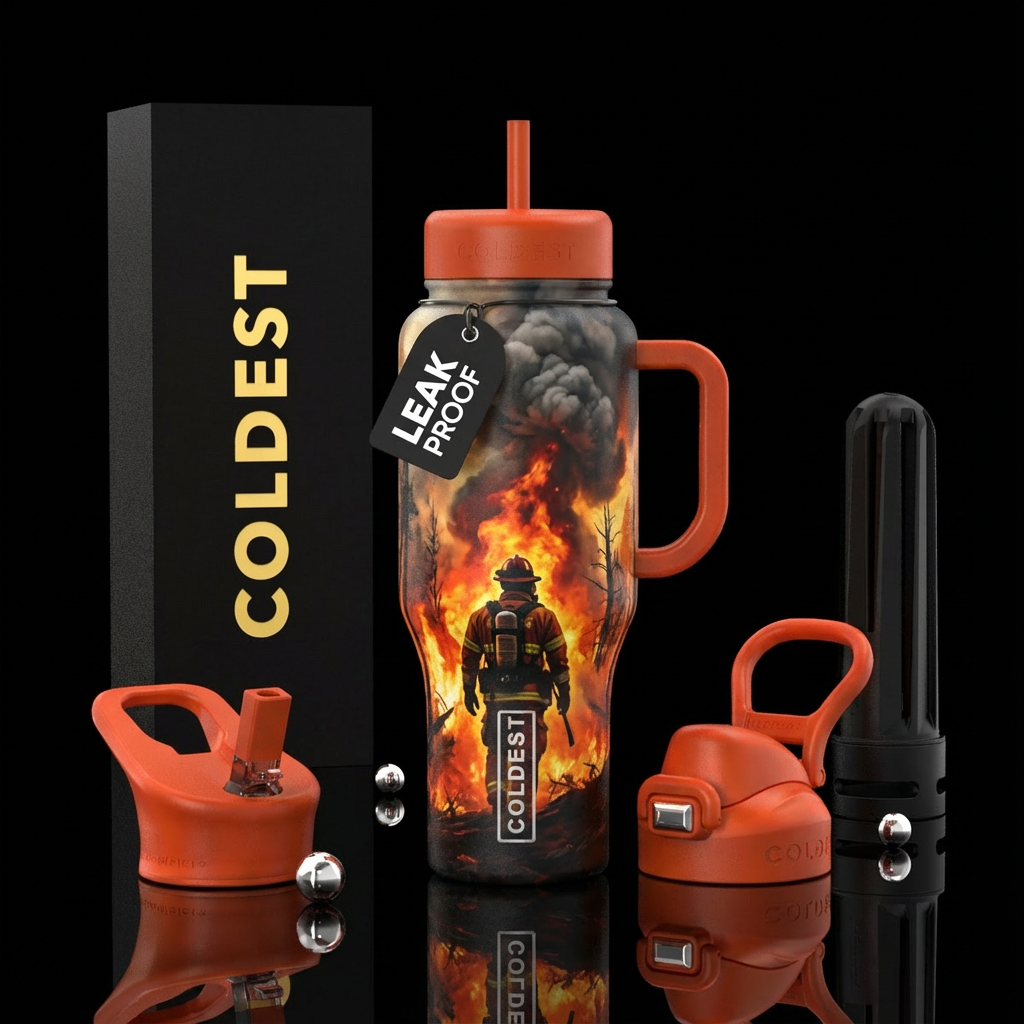 Wildland, fire, smoke, firefighter,, realism, tree... water bottle design