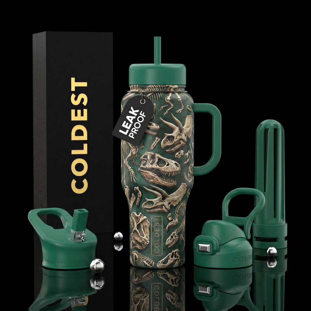 Dinosaur fossils water bottle design