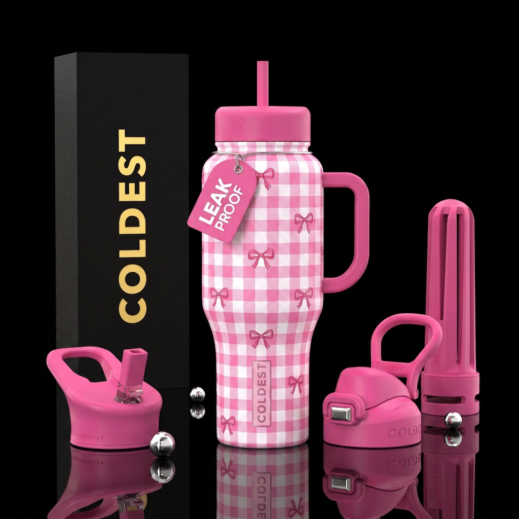 Gingham and Bows water bottle design