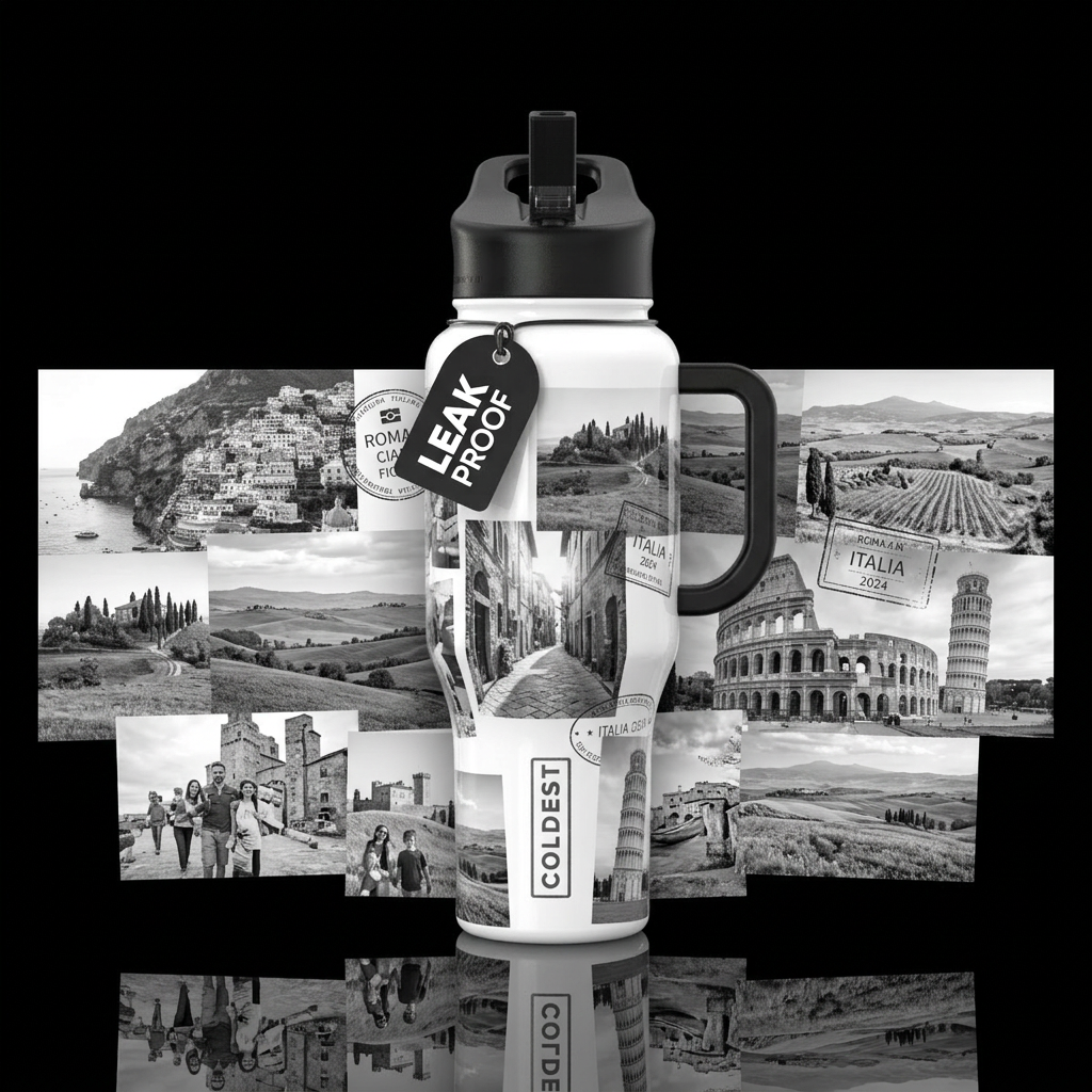 Passport to Italy water bottle design