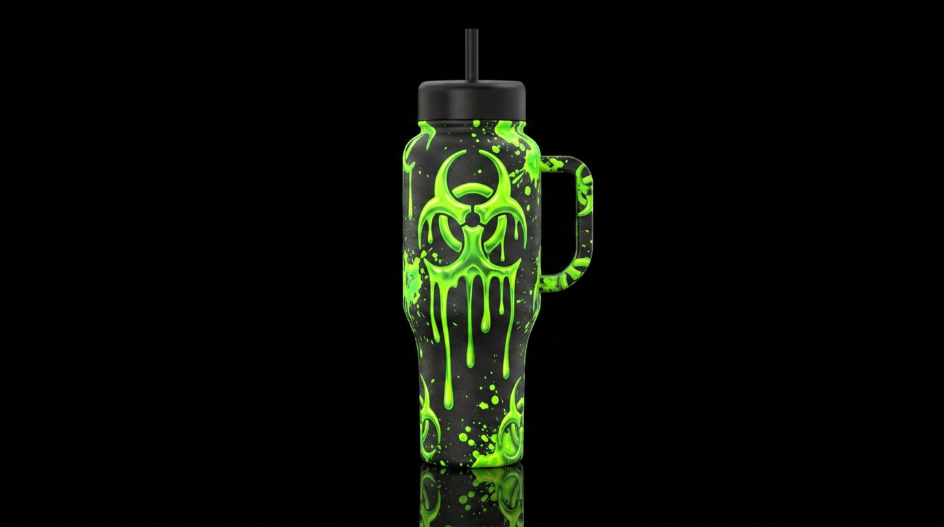 Glowie Biohazard water bottle design