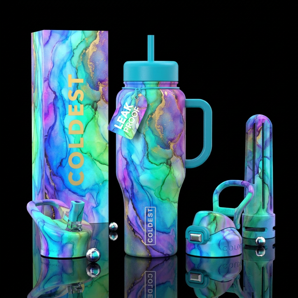 Electric water color water bottle design