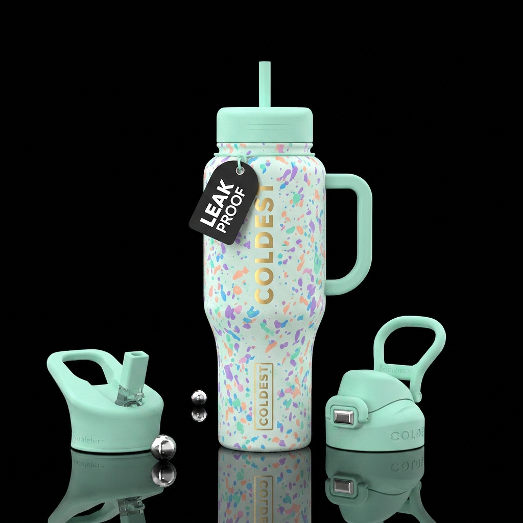 Pastel spackle water bottle design