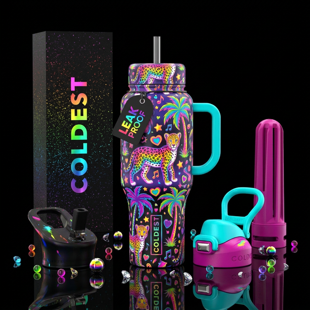 lisa frank vibes water bottle design