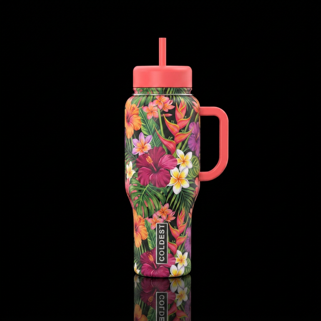 tropical flowers water bottle design