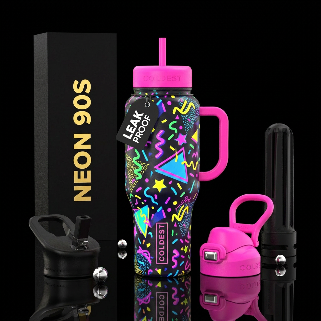 neon 90's design water bottle design