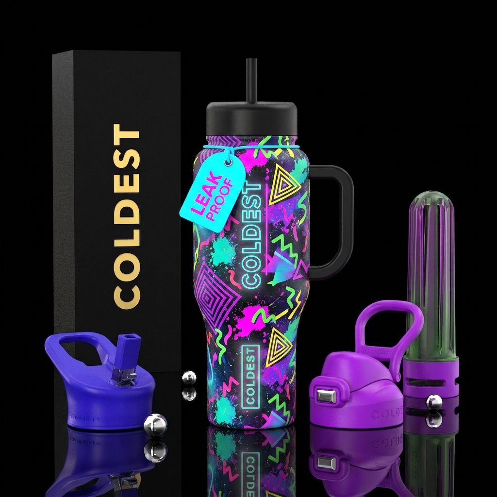 neon 90's design water bottle design