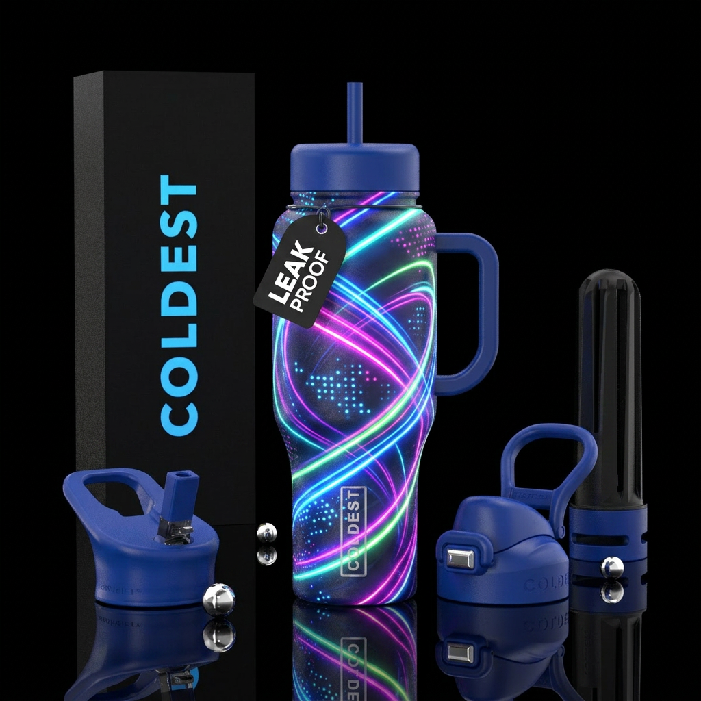 neon swirls water bottle design