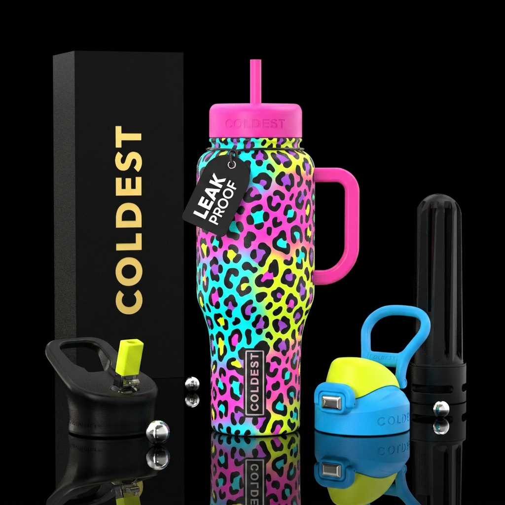 neon cheetah print water bottle design