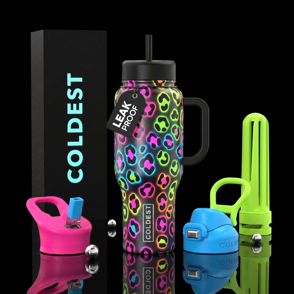 neon cheetah print water bottle design