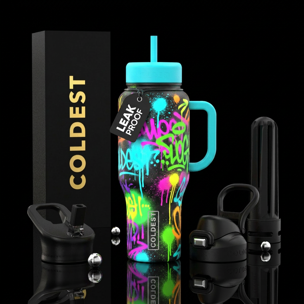 spray painted neons water bottle design