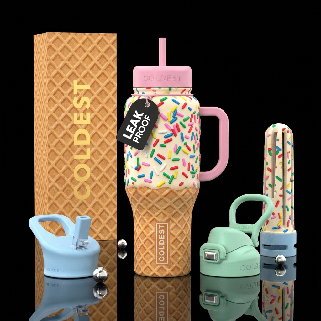ice cream cone design with sprinkles water bottle design