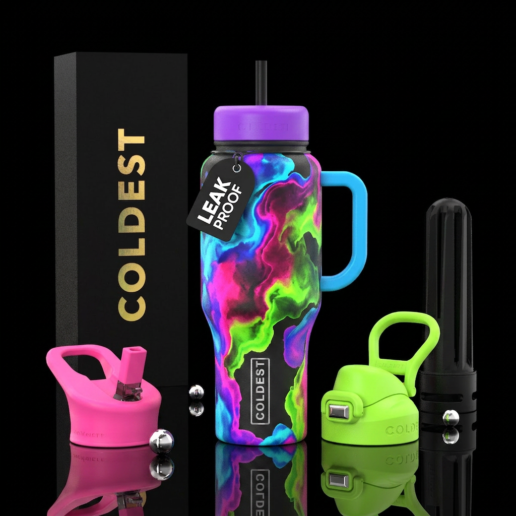 neon watercolors water bottle design