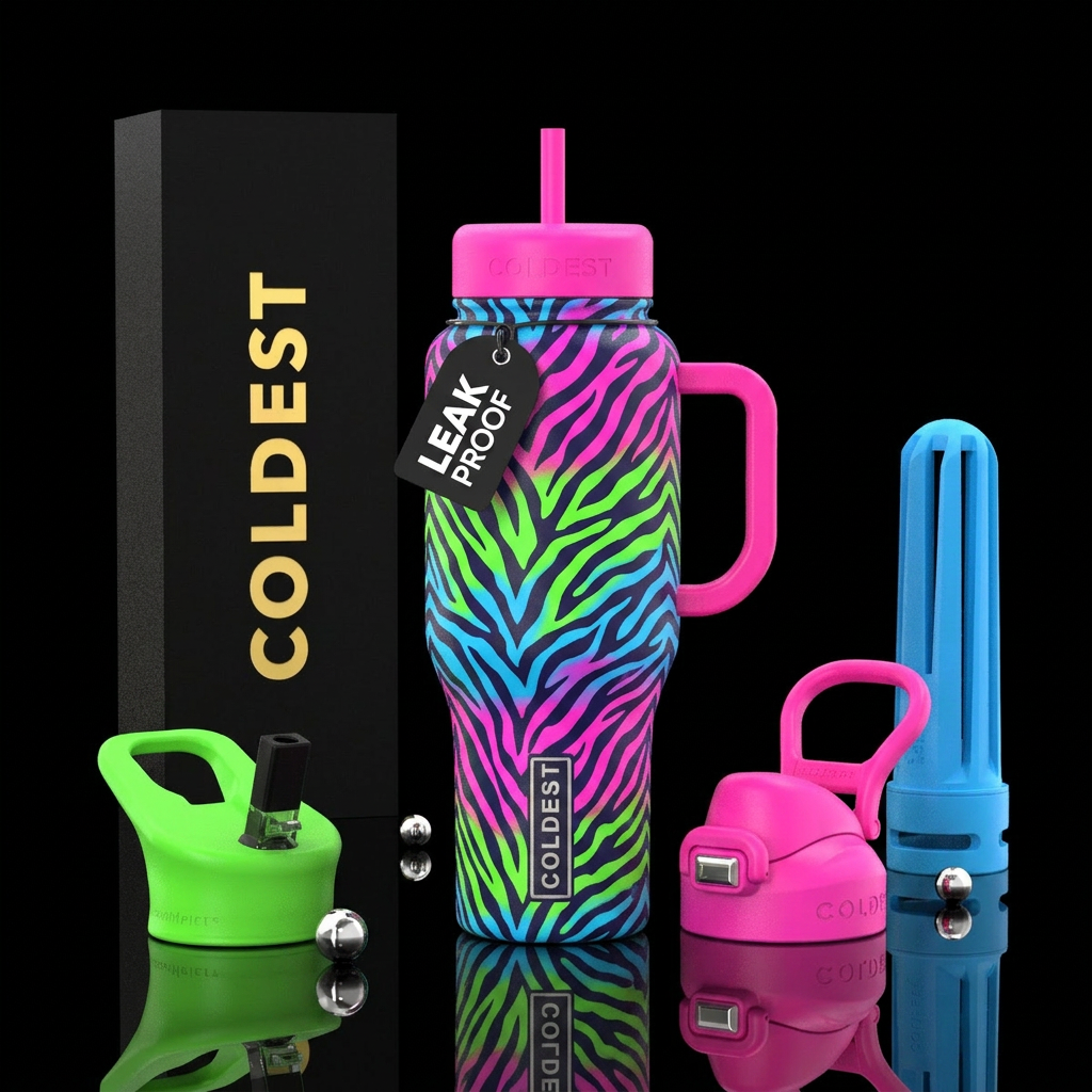 Neon zebra print water bottle design