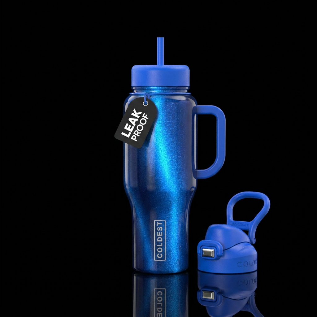 blue cateye water bottle design